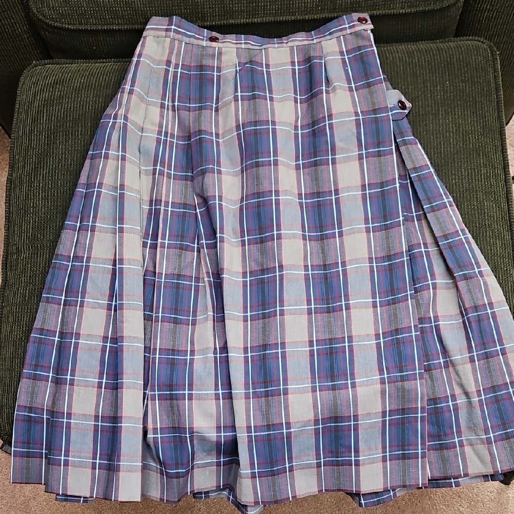Plaid Girl's School Uniform Kilt in Blue and Gray Size 14 Teen Long